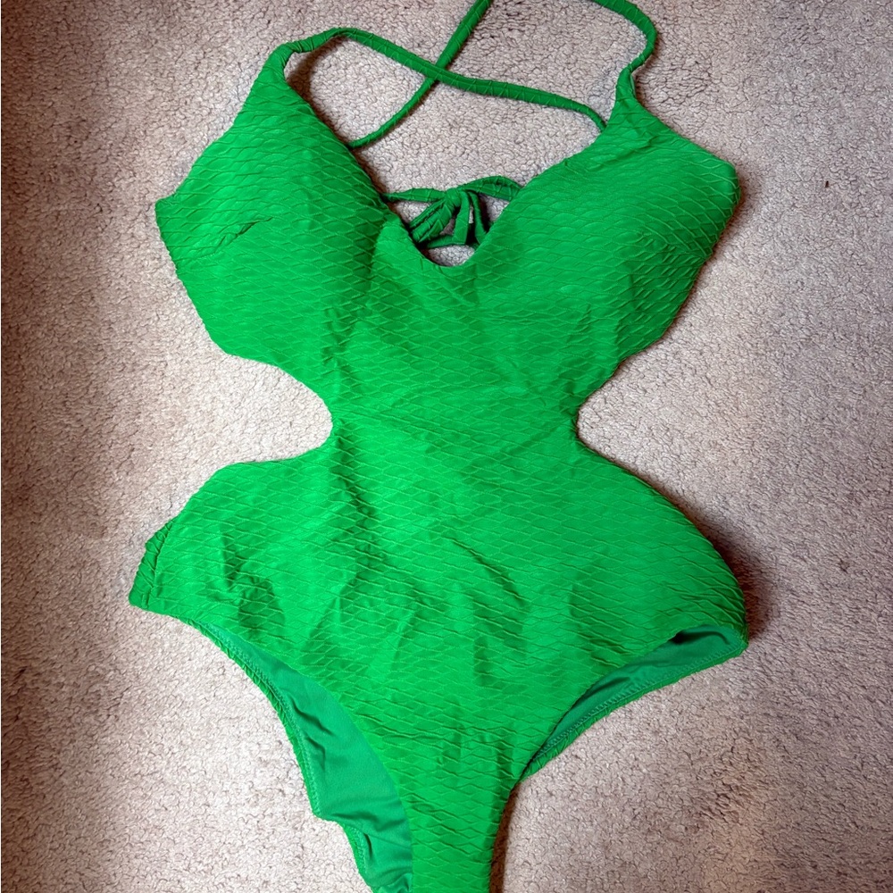 Victoria's Secret Bright Green Textured Cutout One-Piece Swimsuit